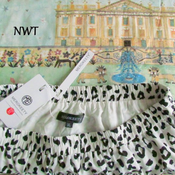 SKIRT, XL LONG TIERED BLACK & WHITE FLOWING LINED MAXI SKIRT, NWT, ELASTIC WAIST - Picture 4 of 5